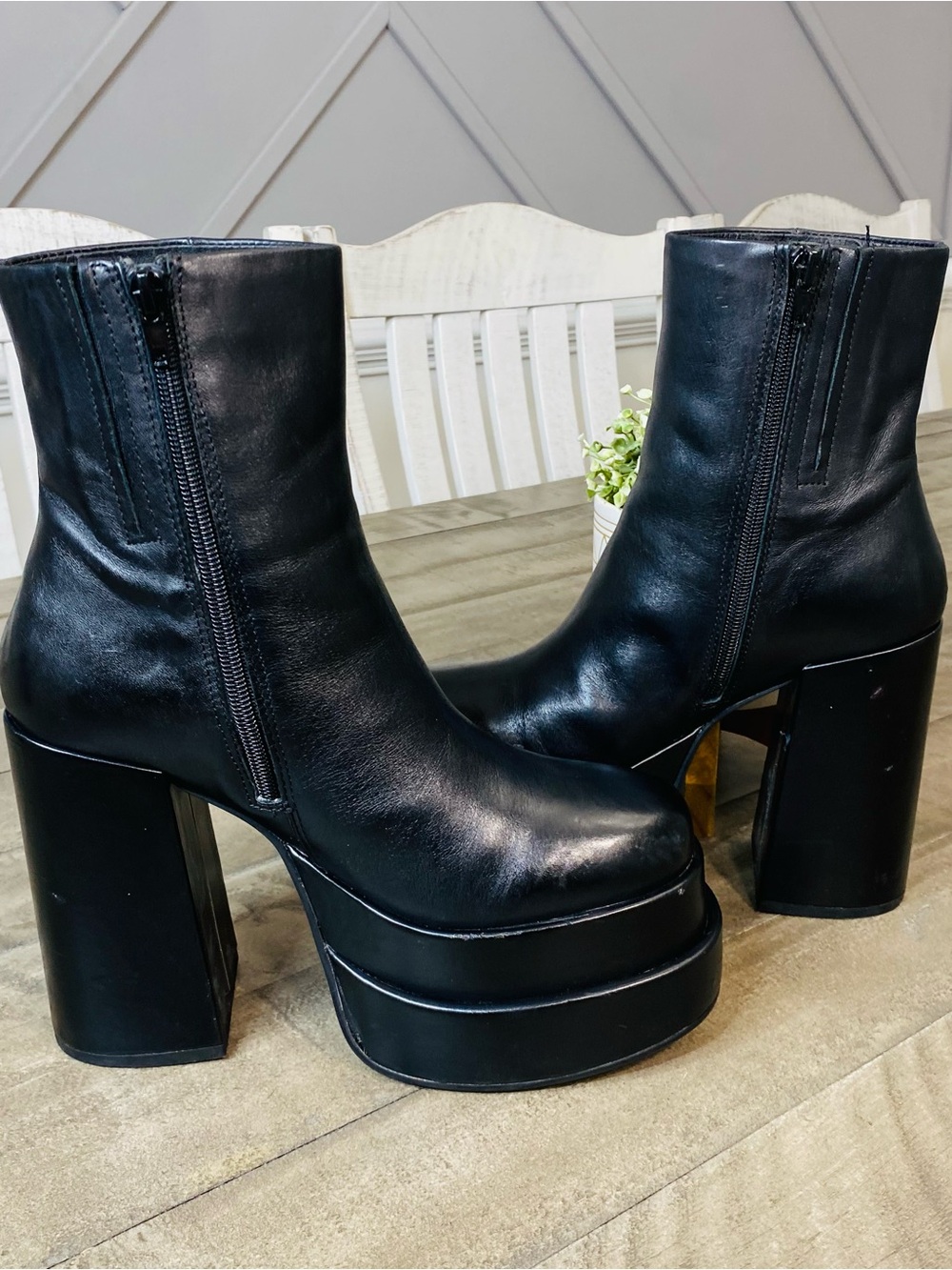 Steve Madden Cobra Black Leather Double Platform Heeled Boots Women's Size 8 - Picture 5 of 9